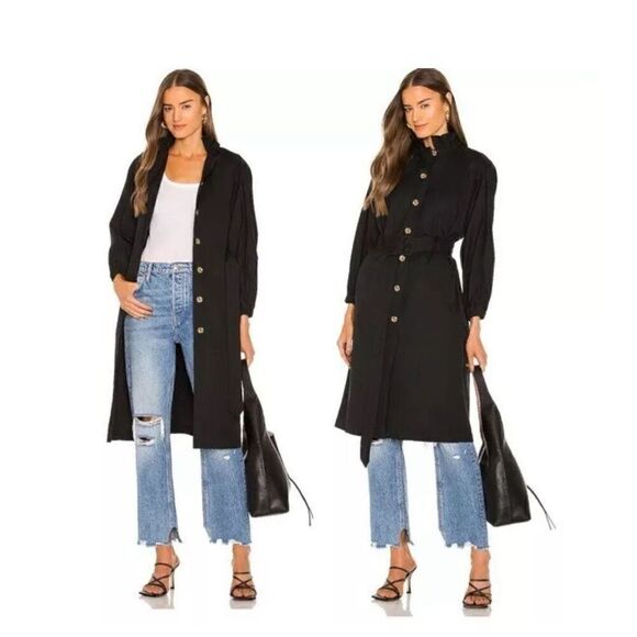 Amuse Society X Revolve Ginger Woven Trench Jacket Black Belted size M NWT - Picture 1 of 16
